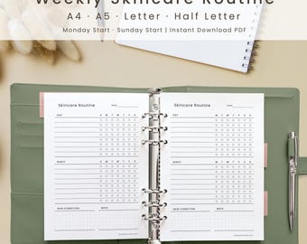 Skincare Routine Tracker | Printable Daily Beauty Planner | A4/A5/Letter/Half | Instant Download PDF