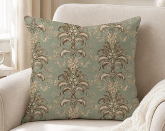 Sage Garden Scroll Pillow Cover - Blush Leaf Cushion Case, Nursery Reading Nook Decor, Cottage Farmhouse Bedroom Accent, Plant Lover Gift