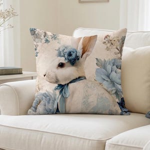 Blue Ribbon Häschen Kissenbezug, Frühling Häschen Kissenbezug, Frühlings Landhaus Schlafzimmer Akzent, viktorianisches Märchenbuch Dekor, Ostergeschenk