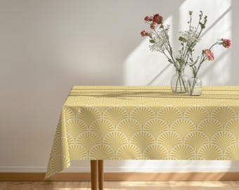 Gelbe Sunburst Tischdecke - Art Deco Jakobsmuschel Tischdecke, Sonniger Sommer Esszimmer Dekor, Retro Küchen Dekor, Maximalist Gastgeschenk