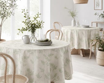 Green Fern Tablecloth - Sage Botanical Kitchen Table Cover, Garden Brunch Dining Decor, Cottagecore Farmhouse Table Linen, Plant Lover Gift