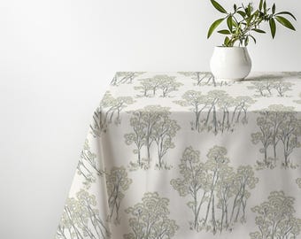 Greige Woodland Tischdecke - Gedämpfte Baumskizzen-Tischdecke, neutrales Herbst-Essdekor, rustikale Bauernhaus-Küchenwäsche, Cabin-Gastgebergeschenk