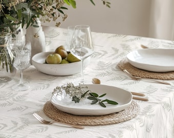 Blasse Farn Tischdecke - Weiche botanische Tischdecke, Frühlings-Brunch-Küchendekor, minimalistisches Japandi-Essbesteck, neutrales Gastgeschenk