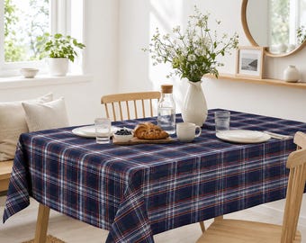 Navy Tartan Tischdecke - Schottische Karo Essdecke, Winter Abendessen Gedecke, Dark Academia Ess Dekor, Einweihungsparty Geschenk