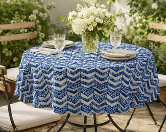Indigo Chevron Tischdecke - Blaue Stammes-Tischdecke, Küstenabendessen-Küchendekor, rustikale moderne Essart, See-Haus-Gastgebergeschenk