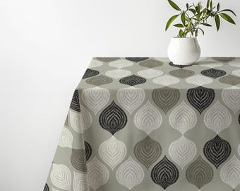 Taupe Leaf Tablecloth - Black Botanical Table Cover, Neutral Thanksgiving Dining Decor, Rustic Japandi Kitchen Linen, Housewarming Gift
