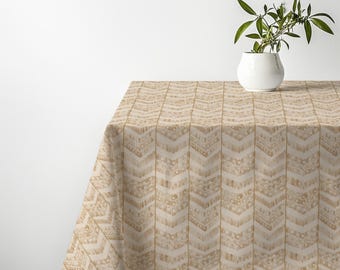 Sand Chevron Tischdecke - Neutrale Stammes-Tischdecke, minimalistische Brunch-Küchen-Dekor, organischer moderner Essstil, Erdton-Geschenk
