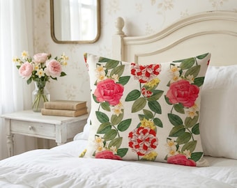 Rosa Rose Streifen Kissenbezug, Nelke Botanischer Kissenbezug, Frühling Schlafzimmer Gartenakzent, Grandmillennial Dekor, Teehaus Sofa Geschenk
