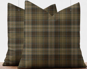 Olive Green Tartan Pillow Cover - Highland Plaid Cushion Case, Autumn Living Room Accent, Farmhouse Cabin Decor, Rustic Study Room Gift