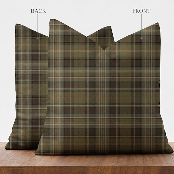 Olive Green Tartan Pillow Cover - Highland Plaid Cushion Case, Autumn Living Room Accent, Farmhouse Cabin Decor, Rustic Study Room Gift