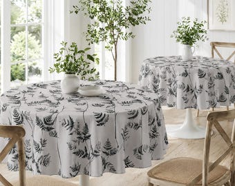 Black Fern Tablecloth - Monochrome Botanical Table Cover, Modern Dinner Party Decor, Scandinavian Farmhouse Dining, Minimal Hostess Gift