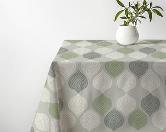 Sage Leaf Medallion Tablecloth - Green Geometric Dining Table Cover, Spring Kitchen Decor, Japandi Farmhouse Table Linen, Plant Lover Gift