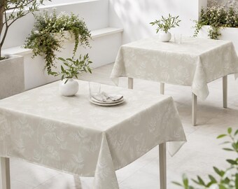 Taupe Farn Tischdecke - Weiße botanische Esstisch-Abdeckung, neutrales Herbst-Esszimmer Dekor, rustikale Japandi Küchenwäsche, Housewarming Geschenk