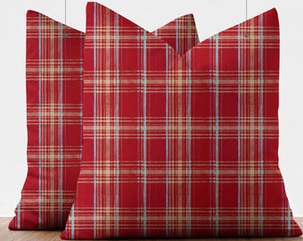 Red Tartan Plaid Pillow Cover - Classic Christmas Cushion Case, Holiday Living Room Accent, Farmhouse Lodge Decor, Festive Hostess Gift