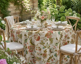 Jacobin Blumentischdecke - Chinoiserie Vine Tischdecke, Frühlingsbrunch Tischdekoration, Grandmillennial Essdekor, Garten-Gastgebenden Geschenk