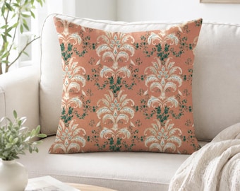 Coral Regency Botanischer Kissenbezug - Elfenbeingrüner Kissenbezug, Femininer Vanity Chair Dekor, Grandmillennial Schlafzimmer Akzent, Tea Party Geschenk