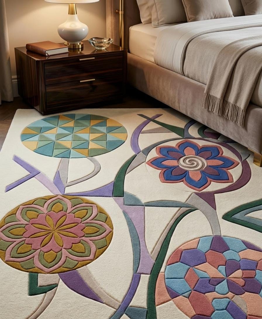 Hand-tufted Wool Rug – Retro Modern Abstract Floral Carpet Design - Etsy