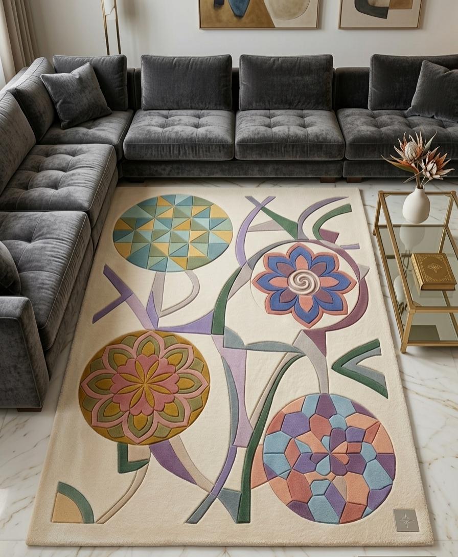 Hand-tufted Wool Rug – Retro Modern Abstract Floral Carpet Design - Etsy