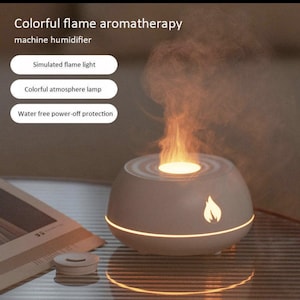Humidificador de aromaterapia con llama de colores: luz simulada, alimentado por USB, difusor de aceites esenciales de 130 ml.