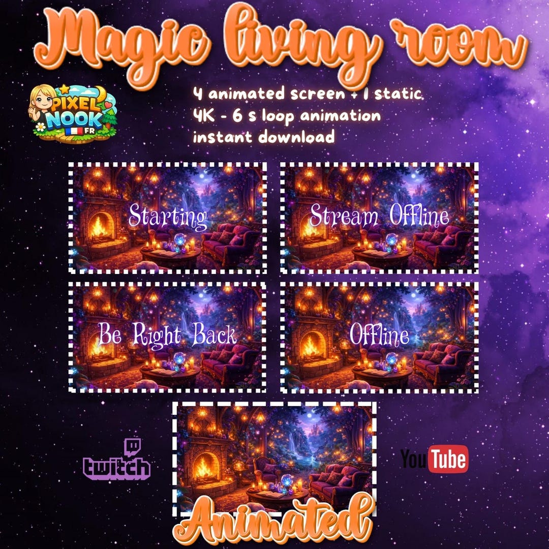 Twitch & YT Overlay Animated 4K Magic Living Room | Starting Soon, BRB ...