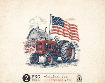 Red Tractor American Flag PNG, Vintage Farm Patriotic Sublimation, 4th of July Barn Graphic