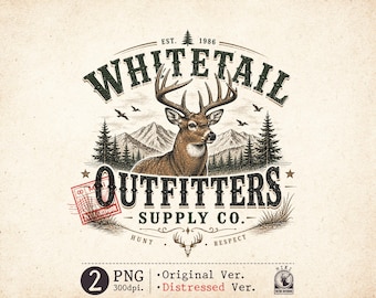 Whitetail Outfitters PNG Deer Hunting Vintage Rustic Sublimation Design