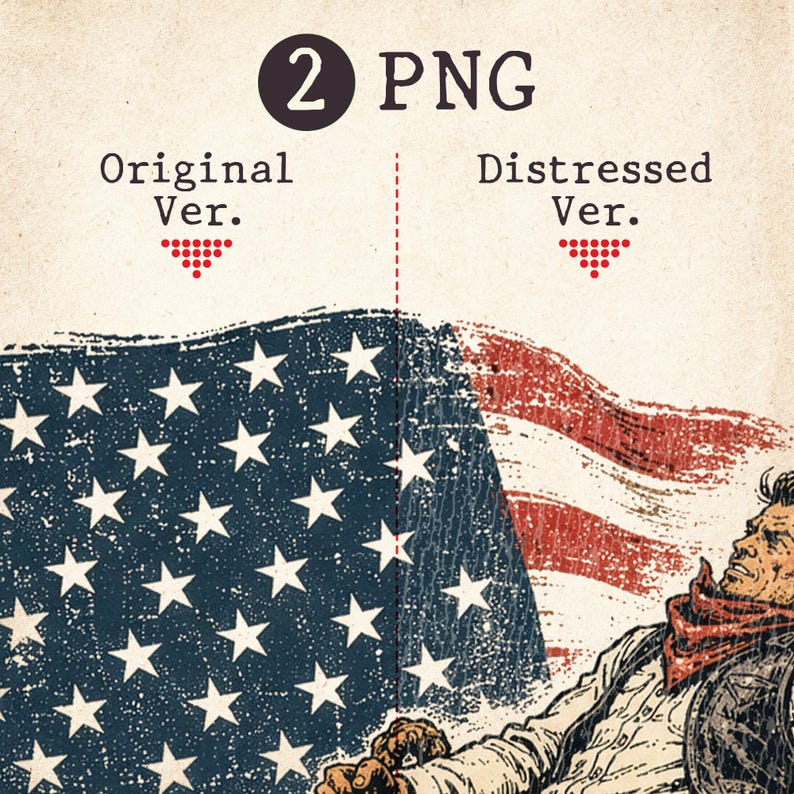 Close-up comparison of original and distressed versions of vintage cowboy rodeo American flag PNG design for western sublimation projects