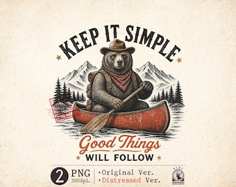 Camping Bear PNG Vintage Canoe Bear Keep It Simple Design