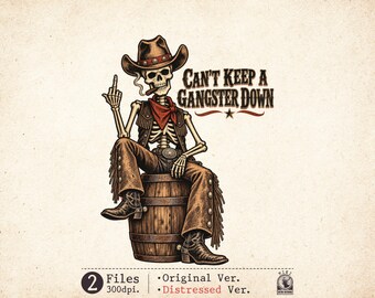 Cowboy Skeleton PNG Western Gangster Retro Halloween Sublimation Clipart Digital Download