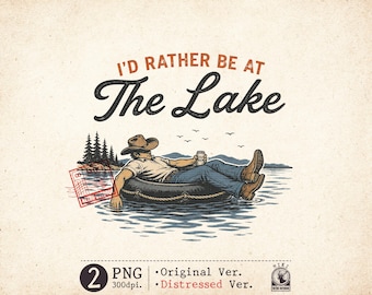 Lake Cowboy PNG Vintage Western Shirt Design Retro Fishing Lake Life