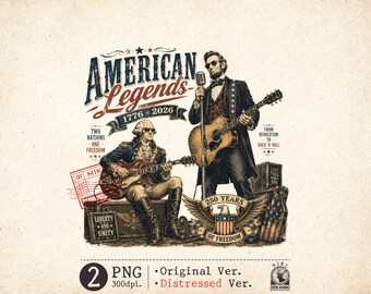 American Legends PNG Patriotic Vintage Rocker 250 Years Freedom Sublimation Design