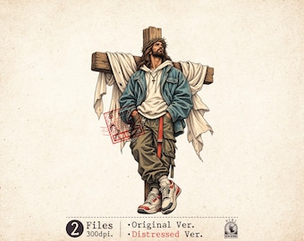 Jesus PNG Christian Cross Streetwear, Faith Sublimation Design, Religious T Shirt Graphic, 300 DPI