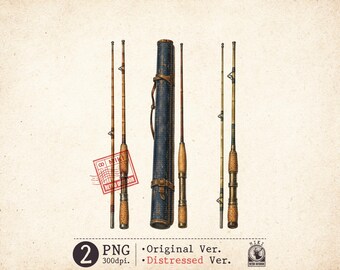 Vintage Fishing Rod PNG, Retro Angler Clipart, Distressed Fisherman Design