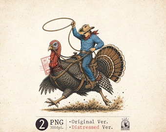 Cowboy Riding Turkey PNG, Funny Thanksgiving Sublimation, Retro Western Fall Graphic Design