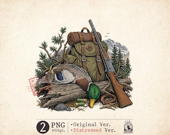 Duck Hunting PNG Vintage Hunter Sublimation Design Distressed Camping Art