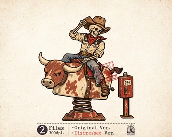 Skeleton Cowboy PNG Mechanical Bull Western Rodeo Sublimation Vintage Halloween Graphic Digital Download