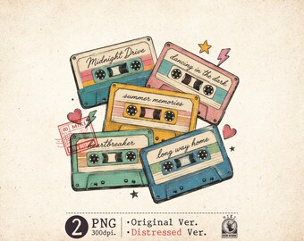 Retro Cassette Tape PNG Vintage Music Distressed 80s Shirt Design