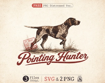 German Shorthaired Pointer SVG PNG, Vintage Hunting Dog Clipart, Retro Pointing Hunter Graphic