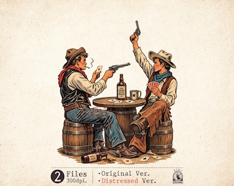 Cowboy PNG Western Poker Whiskey Saloon Retro Sublimation Clipart Digital Download