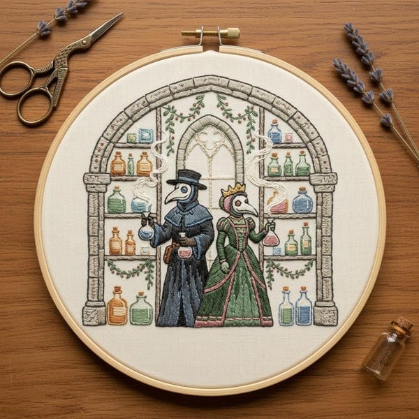 Plague Doctor Apothecary Embroidery Kit - Gothic Medieval DIY Craft