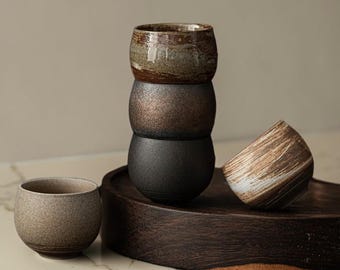 Handmade Ceramic Espresso Cup, Japanese Stoneware Mug, Minimalist Wabi Sabi Drinkware