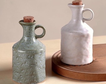 Handmade Ceramic Oil Bottle, Rustic Speckled Glaze Cruet, Kitchen Pourer