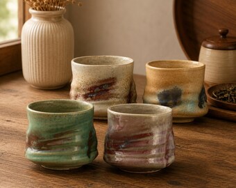 Japanese Ceramic Tea Cup, Rustic Stoneware Espresso Mug, Wabi Sabi Drinkware