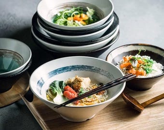 Large Japanese Ceramic Ramen Bowl, Stoneware Soup Noodle Bowl