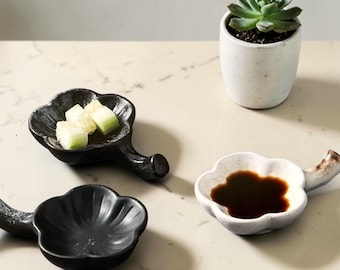 Plum Blossom Ceramic Dish, Japanese Soy Sauce Plate, Wabi Sabi Tableware