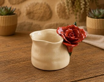 3D Rose Ceramic Mug, Hand-Painted Floral Pottery Cup, Romantic Vintage Drinkware