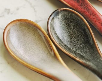 Japanese Ceramic Soup Spoon, Ramen Pho Noodle Utensil, Minimalist Tableware, Artisan Glazed Finish