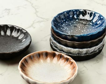 Japanese Ceramic Dipping Dish, Rustic Glazed Sauce Bowl, Wabi-Sabi Snack Tray