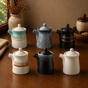 Dispensador de salsa de soja de cerámica japonesa: aceitera y vinagrera de gres rústico, decoración de cocina japonesa