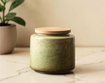 Handmade Ceramic Tea Canister, Rustic Bamboo Lid Storage Jar, Matcha Container